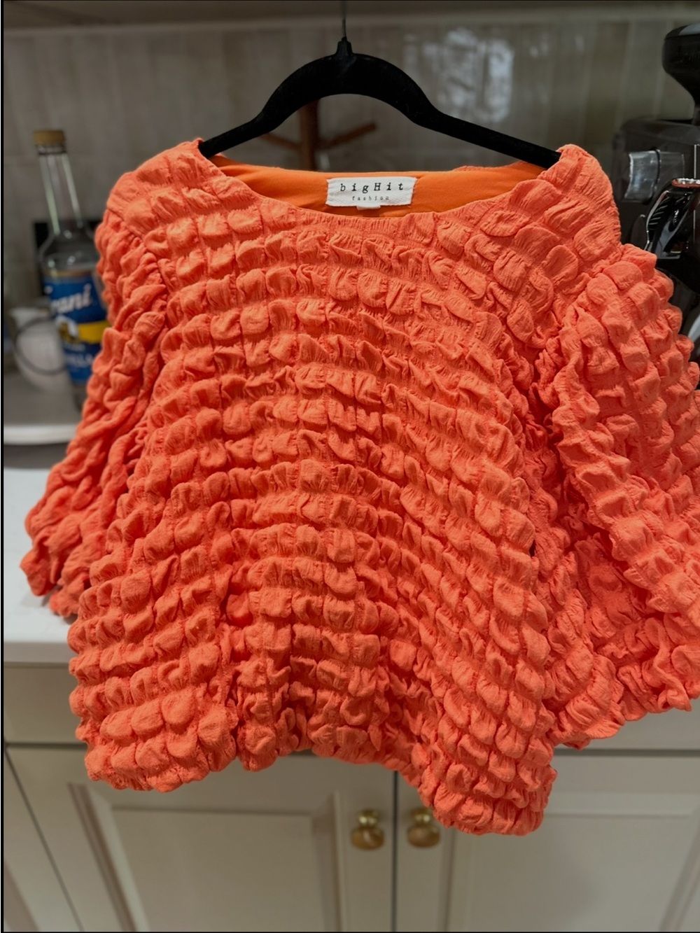 Orange Textured Ruffle Knit Blouse - Picture 2 of 4